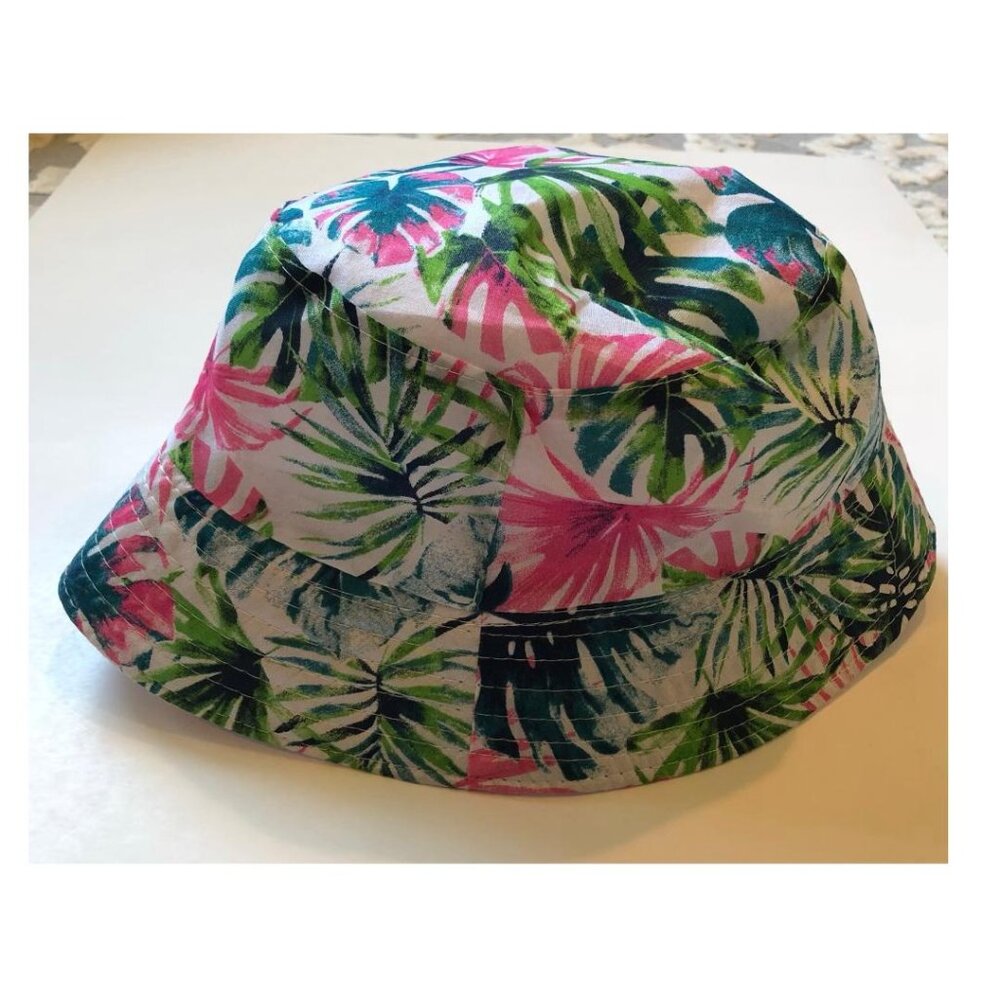 NWOT, Bucket Hat, One Size Fits Most, Tropical print, green, blue, pink & white - Picture 2 of 4
